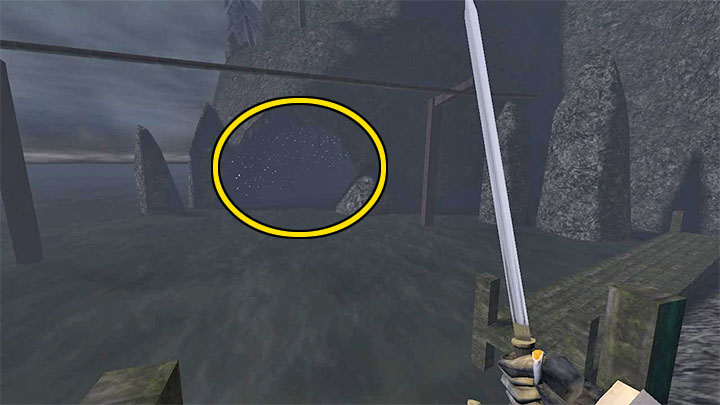 Examine the bridges to the right of the building's main door - Gloomwood: Croups Fishery Cave Safe - combination, contents - Safes - Gloomwood Guide, Walkthrough