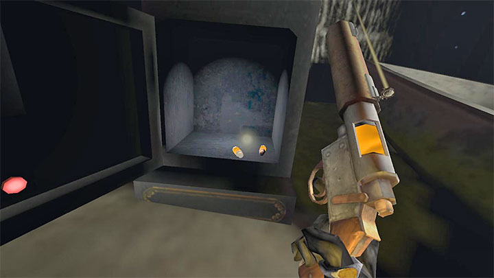 The safe holds the Undertaker Pistol with a Silencer - Gloomwood: Croups Fishery Cave Safe - combination, contents - Safes - Gloomwood Guide, Walkthrough