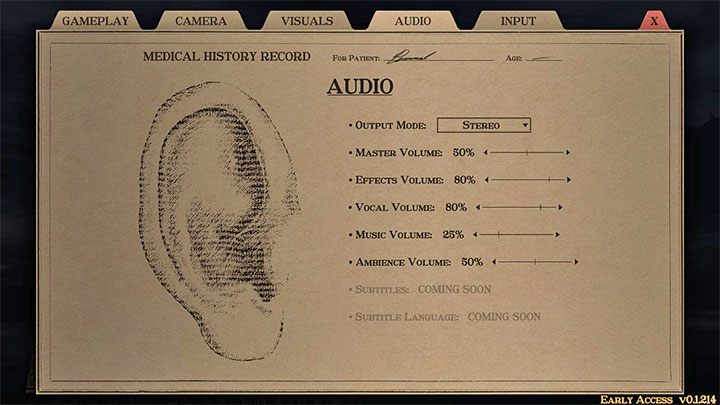 The early access version does not include the option to enable subtitles for dialogue , although it is planned by the authors of the game (along with additional language versions of Gloomwood ) - Gloomwood: Accessibility settings - list of all - Appendix - Gloomwood Guide, Walkthrough