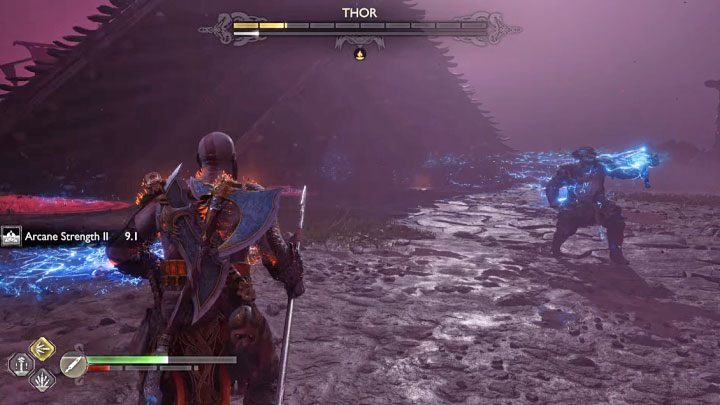 Be ready to avoid Thor's hard landings - jump away from the red circle that shows where he will land - God of War Ragnarok: How to defeat Thor (second fight)? - God of War Ragnarok: Bosses - God of War Ragnarok Guide