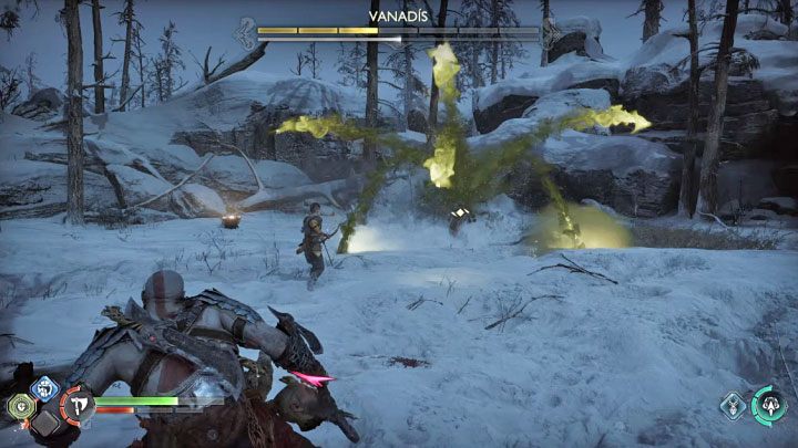 Valkyrie will start using a new red attack - attack the arena with poisonous projectiles - God of War Ragnarok: How to defeat Valkyrie Vanadis? - God of War Ragnarok: Bosses - God of War Ragnarok Guide