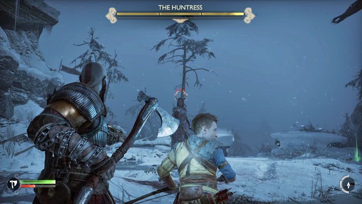 The weak point of the Huntress is her horns, but you have to wait for them to glow - God of War Ragnarok: Surviving Fimbulwinter - walkthrough - God of War Ragnarok: Walkthrough - God of War Ragnarok Guide