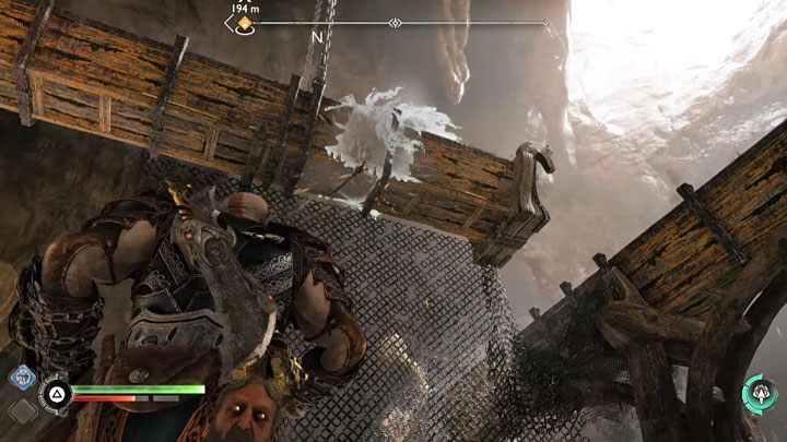 Look up and throw Leviathan at the top trough shown in the picture - God of War Ragnarok: The Quest for Tyr - walkthrough - God of War Ragnarok: Walkthrough - God of War Ragnarok Guide