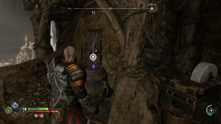 The statue will lie on a barrel - God of War Ragnarok: The Applecore, Svartalfheim - secrets, collectibles - God of War Ragnarok: Svartalfheim - God of War Ragnarok Guide