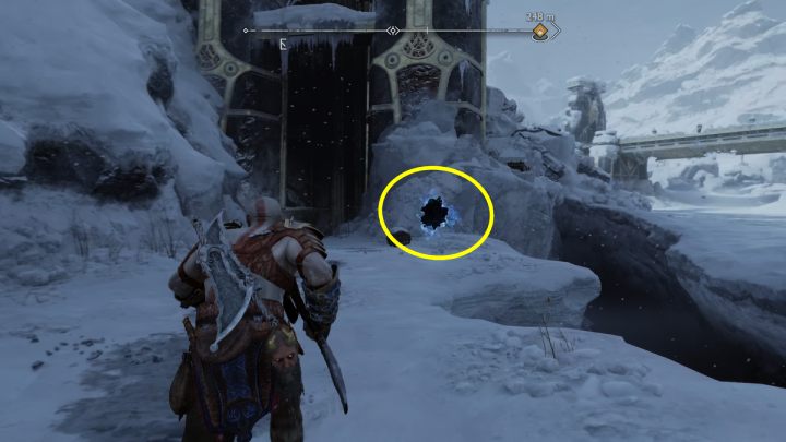 It is found near the elevator leading to a higher area - God of War Ragnarok: Shores of Nine, Midgard - secrets, collectibles - God of War Ragnarok: Midgard - God of War Ragnarok Guide