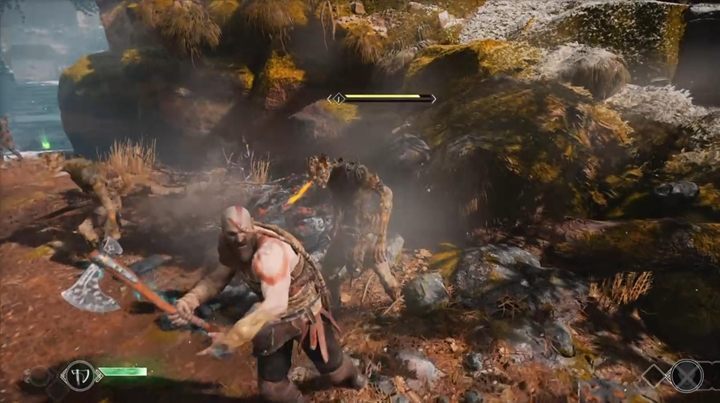 Reach the obstacle on the bridge, take out your axe and throw it at said obstacle - God of War: The Marked Trees - Walkthrough - Walkthrough - God of War Guide