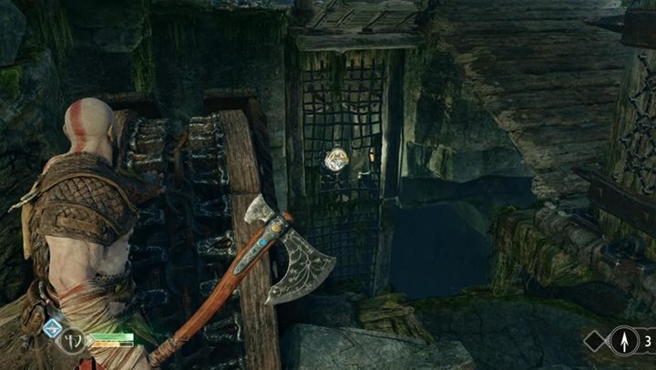 Pick up silver and lower the bridge - you have to aim the axe at the sign located below - God of War: Path to the Mountain - Walkthrough - Walkthrough - God of War Guide