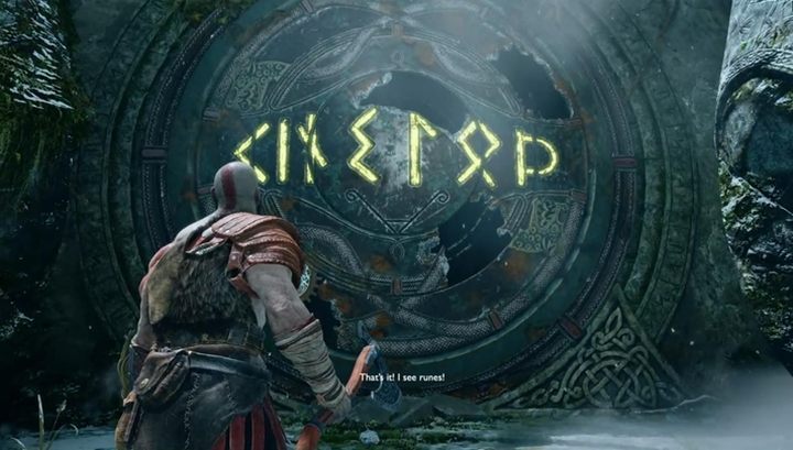 Your new task is to shoot the mechanisms in a such way that they will create a rune - desired end result is shown in the picture above - God of War: Path to the Mountain - Walkthrough - Walkthrough - God of War Guide