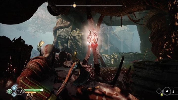 In order to escape the island, you have to free the boat up - take a position that will let you destroy three plants with a single throw - God of War: The Light of Alfheim - Walkthrough - Walkthrough - God of War Guide