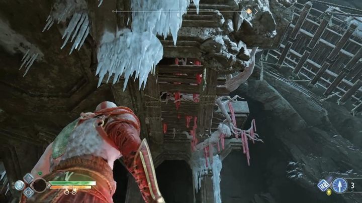 Destroy them - approach the red crystal next to the abyss and throw it into the red icicles - God of War: Inside the Mountain - Walkthrough - Walkthrough - God of War Guide