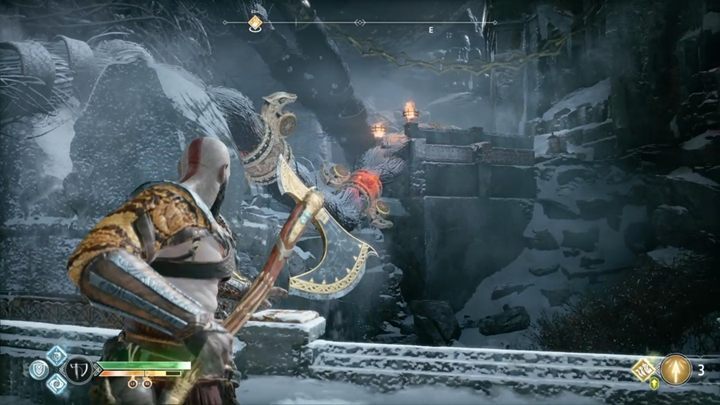 Aim at the red crystals on the giants pigtails to destroy the stones - God of War: The Magic Chisel - Walkthrough - Walkthrough - God of War Guide