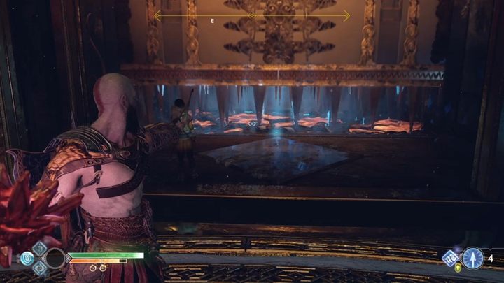 Open the red chest, pick up the red shard and throw it beneath the frozen floor, right next to another crushing trap - God of War: A Path to Jotunheim - Walkthrough - Walkthrough - God of War Guide