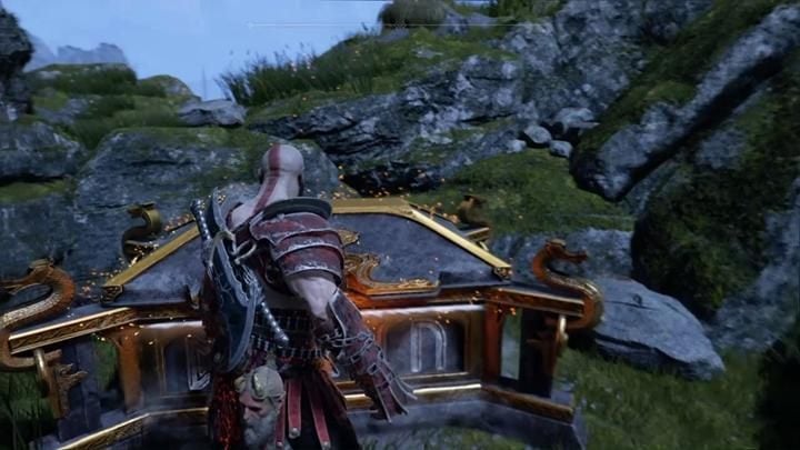 Commentary: Nornir Chest is on the isle with the dragon, close to the wooden bridge - God of War: Veithurgard - all collectibles list - Shores of Nine - God of War Guide