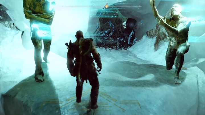 After all the fights, you need to climb the surrounding alcove and destroy the roots between the two statues - God of War: The Bridge Keeper of Helheim - boss, how to beat? - Bosses - God of War Guide