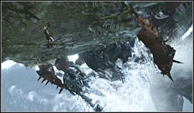 After dealing enough damage, Gaia will turn around and you will hang in the air - Walkthrough - Gaia | Walkthrough - Walkthrough - God of War 3 Game Guide & Walkthrough