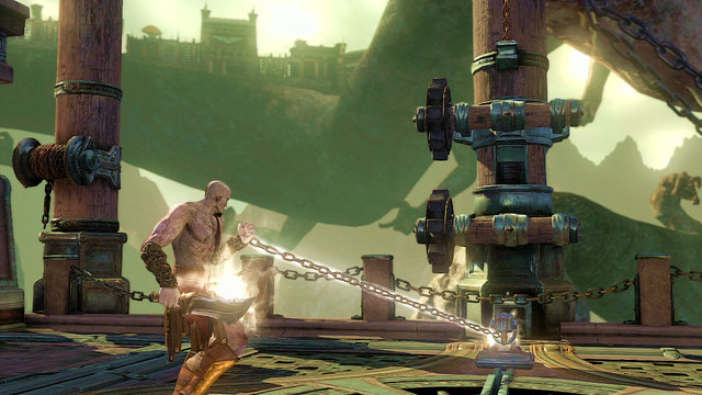 Catch a lever and start pulling it out from the pillar with hook - Fight with the Cyclope - Chapter 3: The Guard House - God of War: Ascension - Game Guide and Walkthrough