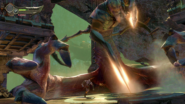 The other boss attack is closing Kratos between widely spread limbs and attacking him with shorter ones - Second fight with the Hand of Hecatonchires - Chapter 3: The Guard House - God of War: Ascension - Game Guide and Walkthrough