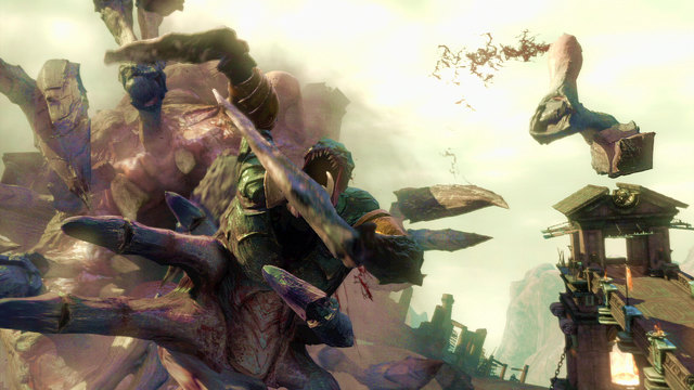 Finishing him off makes you partially control this monster, what allows you to send few blows at the giant head - Walkthrough - Chapter 4: The Hecatonchires - God of War: Ascension - Game Guide and Walkthrough