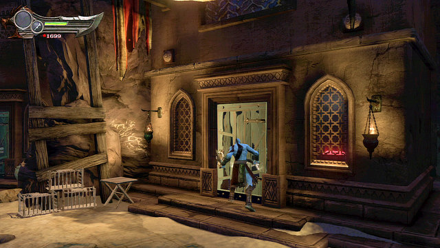 Then head right from the entrance and enter two buildings on right to open chests inside - The beginning of the village - Chapter 5: The Village of Kirra - God of War: Ascension - Game Guide and Walkthrough