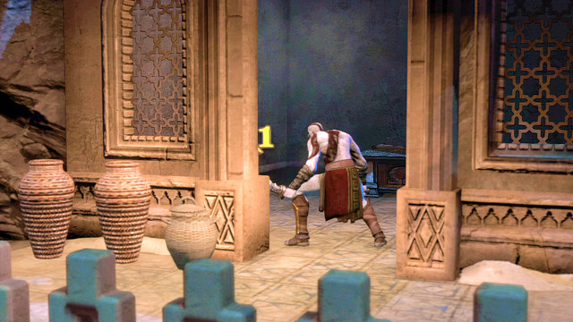 Jump on it and then on the balcony on right - The beginning of the village - Chapter 5: The Village of Kirra - God of War: Ascension - Game Guide and Walkthrough