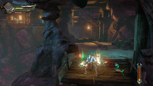 Moving forward, jump through a wooden bridge and eliminate parasites - The beginning of the village - Chapter 5: The Village of Kirra - God of War: Ascension - Game Guide and Walkthrough