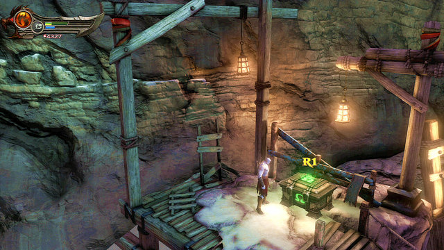 Moving forward you find a color-changing chest - Fire of Ares and Mill-Wheel - Chapter 5: The Village of Kirra - God of War: Ascension - Game Guide and Walkthrough