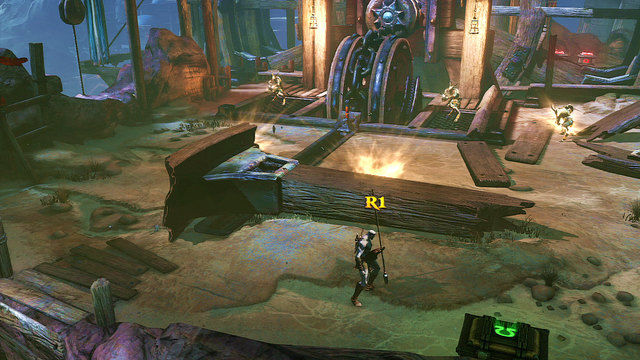 Youll be attacked by three Satyrs with slingshots - Fire of Ares and Mill-Wheel - Chapter 5: The Village of Kirra - God of War: Ascension - Game Guide and Walkthrough