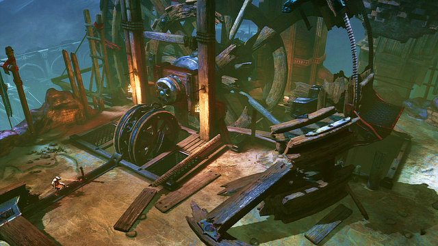 Return in front of the mill-wheel, find a lever and use it - Fire of Ares and Mill-Wheel - Chapter 5: The Village of Kirra - God of War: Ascension - Game Guide and Walkthrough