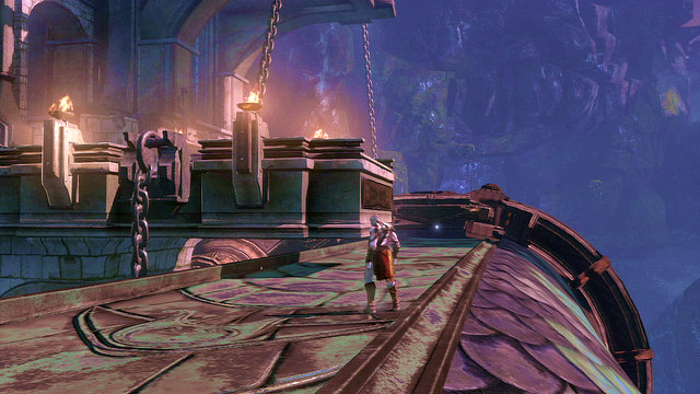 Moving forward jump onto a huge snake and destroy a metal belt around it - Walkthrough - Chapter 6: The Cistern - God of War: Ascension - Game Guide and Walkthrough
