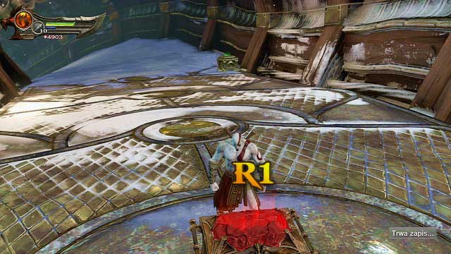 Then, go up to open a red chest and then start going down using a green chest on your way - The Red Snake - Chapter 7: The Tower of Delphi - God of War: Ascension - Game Guide and Walkthrough