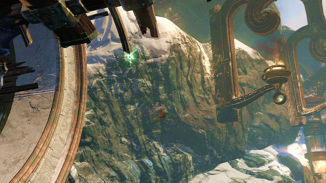 Jump onto a wooden wall on right and climb up and then left until you get to a green glowing point - Walkthrough - Chapter 8: The Pythons Belly - God of War: Ascension - Game Guide and Walkthrough