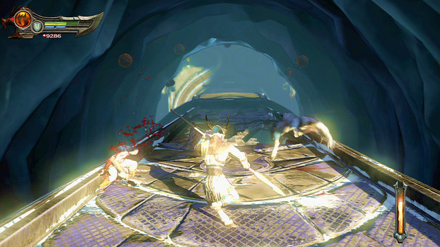 During that, try to stay close to the front part to have enough time to destroy obstacles and enemies - Violet Python Ride - Chapter 9: Ice Caverns - God of War: Ascension - Game Guide and Walkthrough