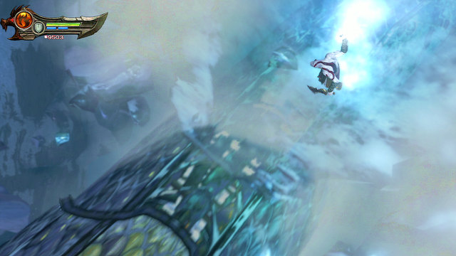 Sliding inside the snake, youll jump onto a ice wall - Violet Python Ride - Chapter 9: Ice Caverns - God of War: Ascension - Game Guide and Walkthrough