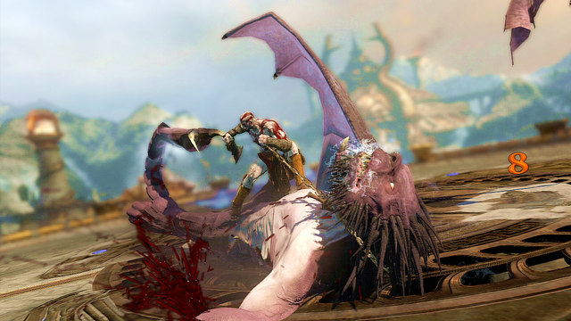 When you stun the boss, grab it - Fight with the Manticore - Chapter 9: Ice Caverns - God of War: Ascension - Game Guide and Walkthrough