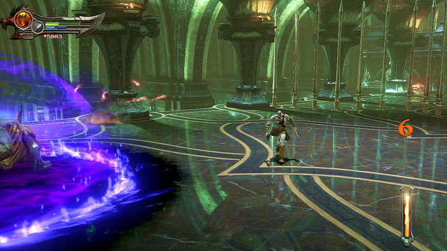 Cerberus will also create a violet barrier - Fight with Cerberus - Chapter 10: The Temple of Delphi - God of War: Ascension - Game Guide and Walkthrough