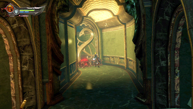 Go through the green cloud and return to the room with the beam - White Hourglass - Chapter 11: Delphi Catacombs - God of War: Ascension - Game Guide and Walkthrough