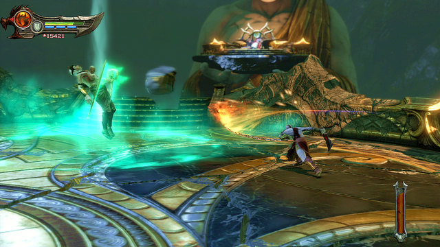 When the floor and columns return, hell summon a slowing barrier - Walkthrough - Chapter 12: The Oracles Chamber - God of War: Ascension - Game Guide and Walkthrough