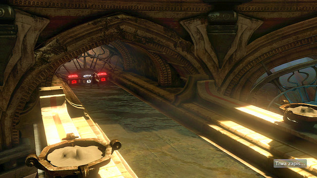 Before you jump down onto bulls head, run to the end of a bridge to find two red chest and one white with Gorgon Eye - Walkthrough - Chapter 14: The Cistern (pt. 2) - God of War: Ascension - Game Guide and Walkthrough