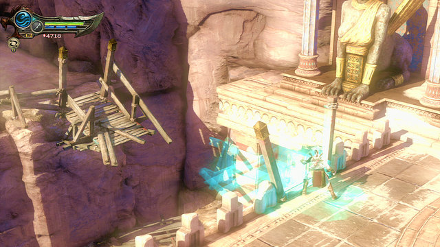 Now go left to the wooden bridge, which has collapsed few chapters before - Walkthrough - Chapter 14: The Cistern (pt. 2) - God of War: Ascension - Game Guide and Walkthrough