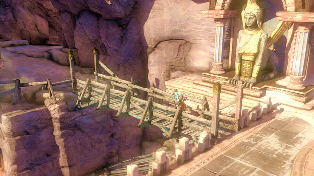 Now return to the arena and repair the greenish bridge - Walkthrough - Chapter 14: The Cistern (pt. 2) - God of War: Ascension - Game Guide and Walkthrough