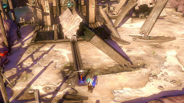 Then pull the lever to the maximum and use Amulet to make the beam fall down, what blocks the lever - Walkthrough - Chapter 14: The Cistern (pt. 2) - God of War: Ascension - Game Guide and Walkthrough