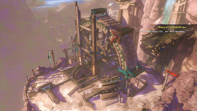 Jump onto a green blade of mill-wheel and use Amulet to regenerate it fully - Walkthrough - Chapter 14: The Cistern (pt. 2) - God of War: Ascension - Game Guide and Walkthrough