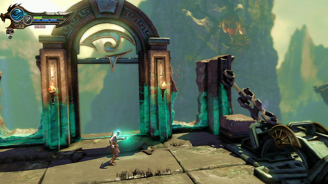 After that, go to an arc remained of the gate and use Amulet - Walkthrough - Chapter 16: Prison of the Damned (pt. 2) - God of War: Ascension - Game Guide and Walkthrough