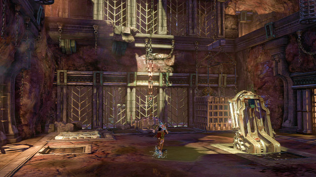 Youre in the torture chamber with martyr hanging on the wall, square trapdoor and a prisoner in the metal device - Walkthrough - Chapter 17: Martyrs Chamber - God of War: Ascension - Game Guide and Walkthrough