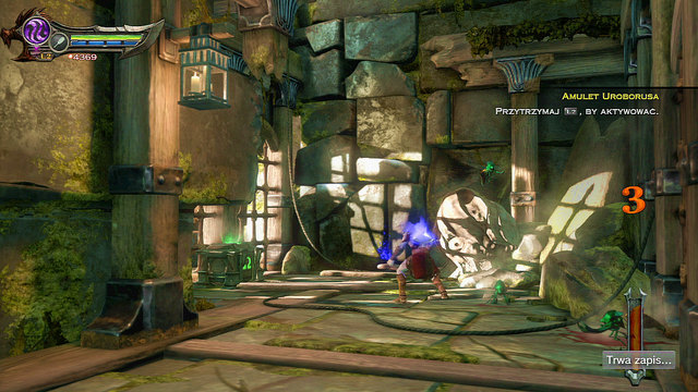 Defeat parasites in a small room in front of you, open the green chest and jump onto a wall - Inside of the statue - Chapter 18: Delos Landing - God of War: Ascension - Game Guide and Walkthrough