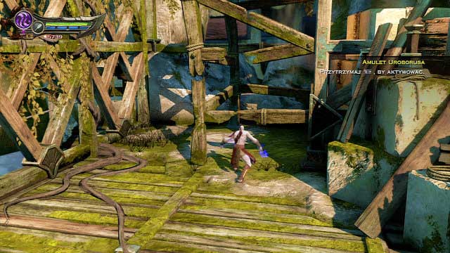 After a fight get to the scaffold and destroy wooden columns - Climbing the Foot - Chapter 19: The Foot of Apollo - God of War: Ascension - Game Guide and Walkthrough