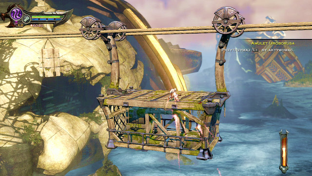 When you get to cart hanging on ropes, use lever - Climbing the Foot - Chapter 19: The Foot of Apollo - God of War: Ascension - Game Guide and Walkthrough