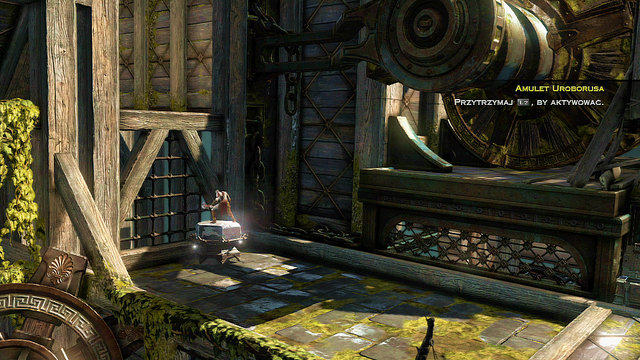 Grabs it and drag left, and then jump from it onto a podium - Destroyed Head - Chapter 19: The Foot of Apollo - God of War: Ascension - Game Guide and Walkthrough