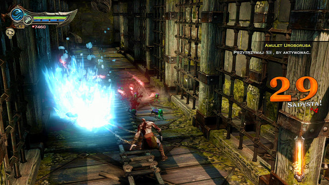 Defeat parasites inside and at its end go firstly left for the red chest and then right - Destroyed Head - Chapter 19: The Foot of Apollo - God of War: Ascension - Game Guide and Walkthrough