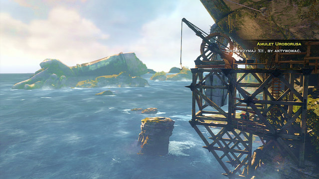 Jump down next to it and go left to find red and white chest - Destroyed Head - Chapter 19: The Foot of Apollo - God of War: Ascension - Game Guide and Walkthrough